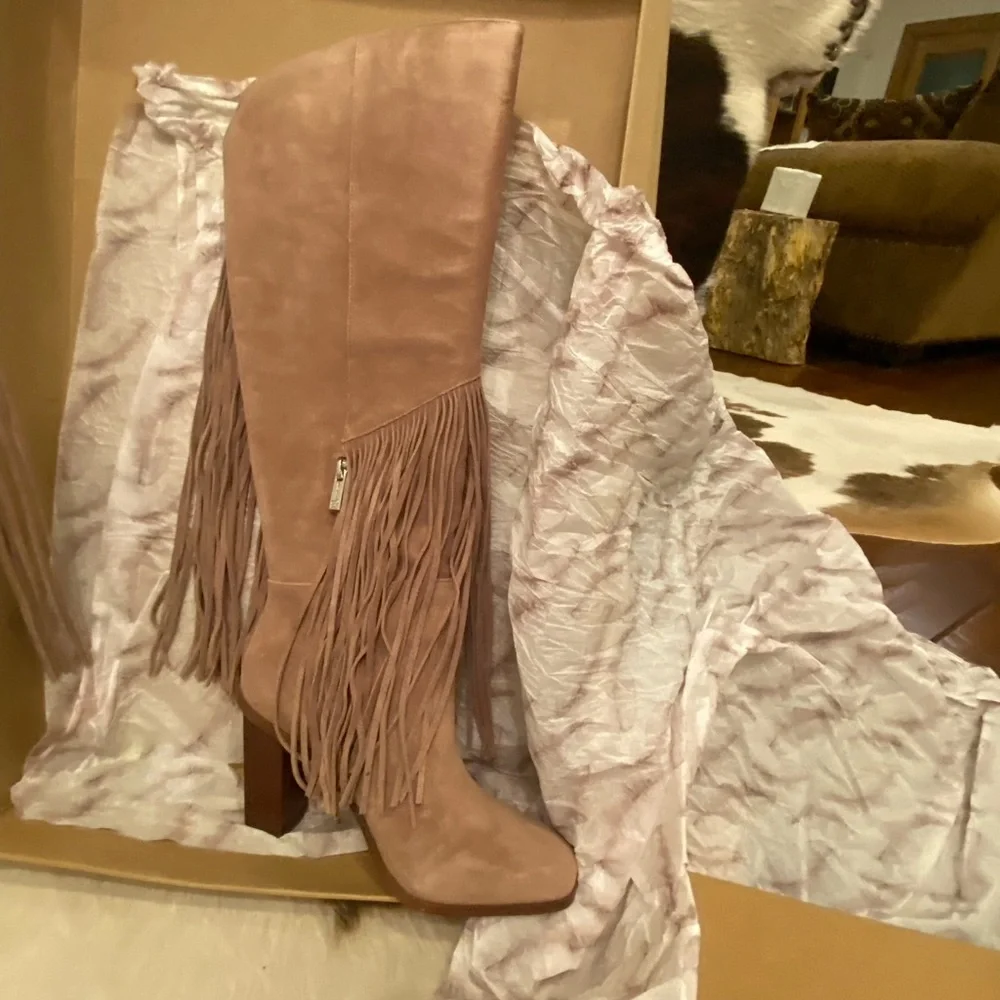 Jessica Simpson Porcini Suede Over-the-Knee Fringe Boots